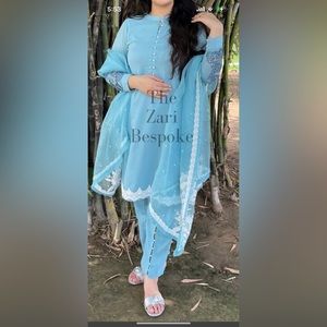 Salwar Kameez Light Blue Embroidered Straight Suit by Salwar Kameez